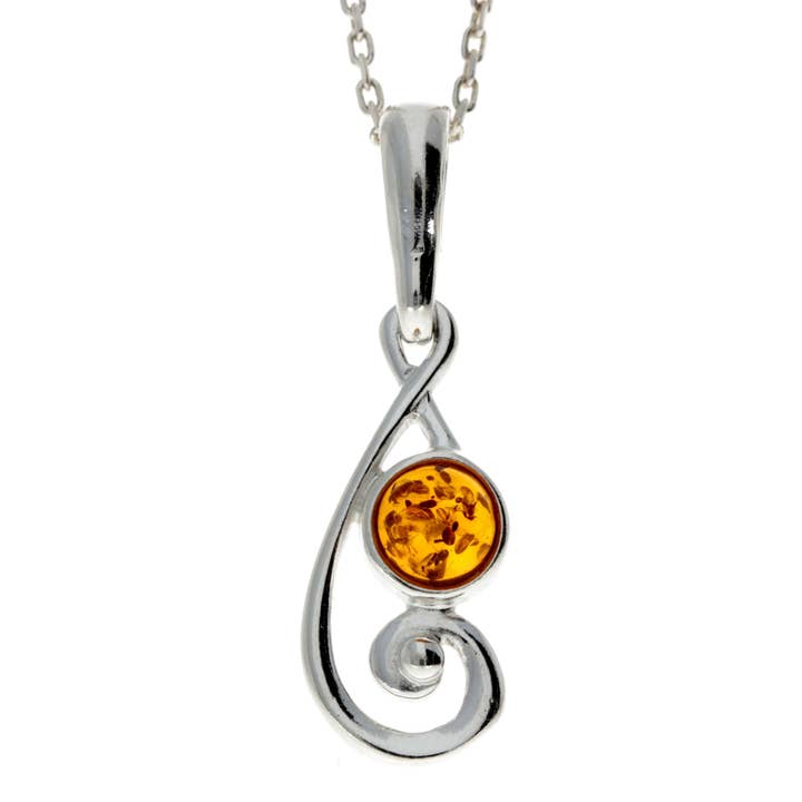 925 Sterling Silver & Genuine Baltic Amber Classic Pendant - 664 for wholesale by SilverAmber Jewellery
