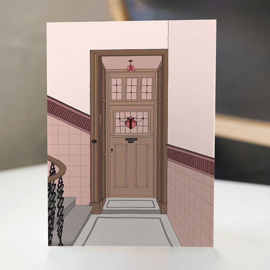 Turadh Design Co. – wholesale Everyday greeting card – Tenement Door in Pink Greetings Card1