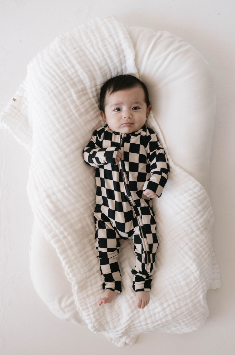 Forever French Baby - Wholesale Sleepsuit - Baby - Bamboo Zip Pajamas | Black Checkerboard2