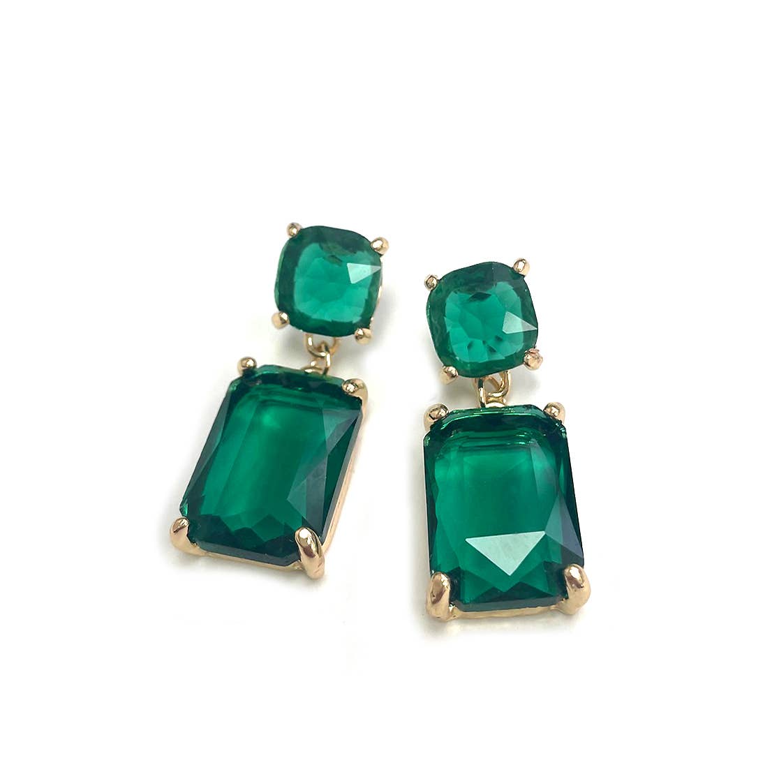 StarryNYC - Wholesale Dangle Earrings - Double Square Linked Crystal Glass Dangle Earrings11