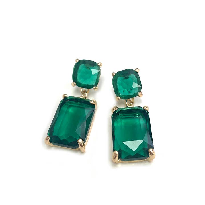 StarryNYC - Wholesale Dangle Earrings - Double Square Linked Crystal Glass Dangle Earrings11
