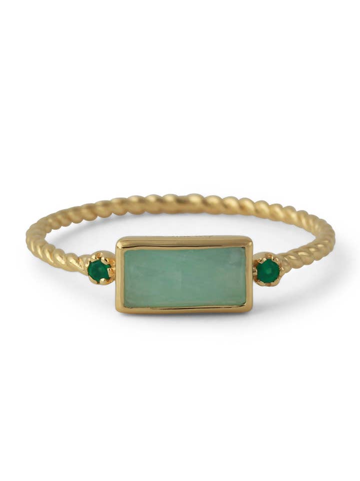 Anello in argento con Amazonite 4x8mm e Onice verde 1,5mm, placcato in oro 18ct per la vendita all'ingrosso da parte di Campur GmbH