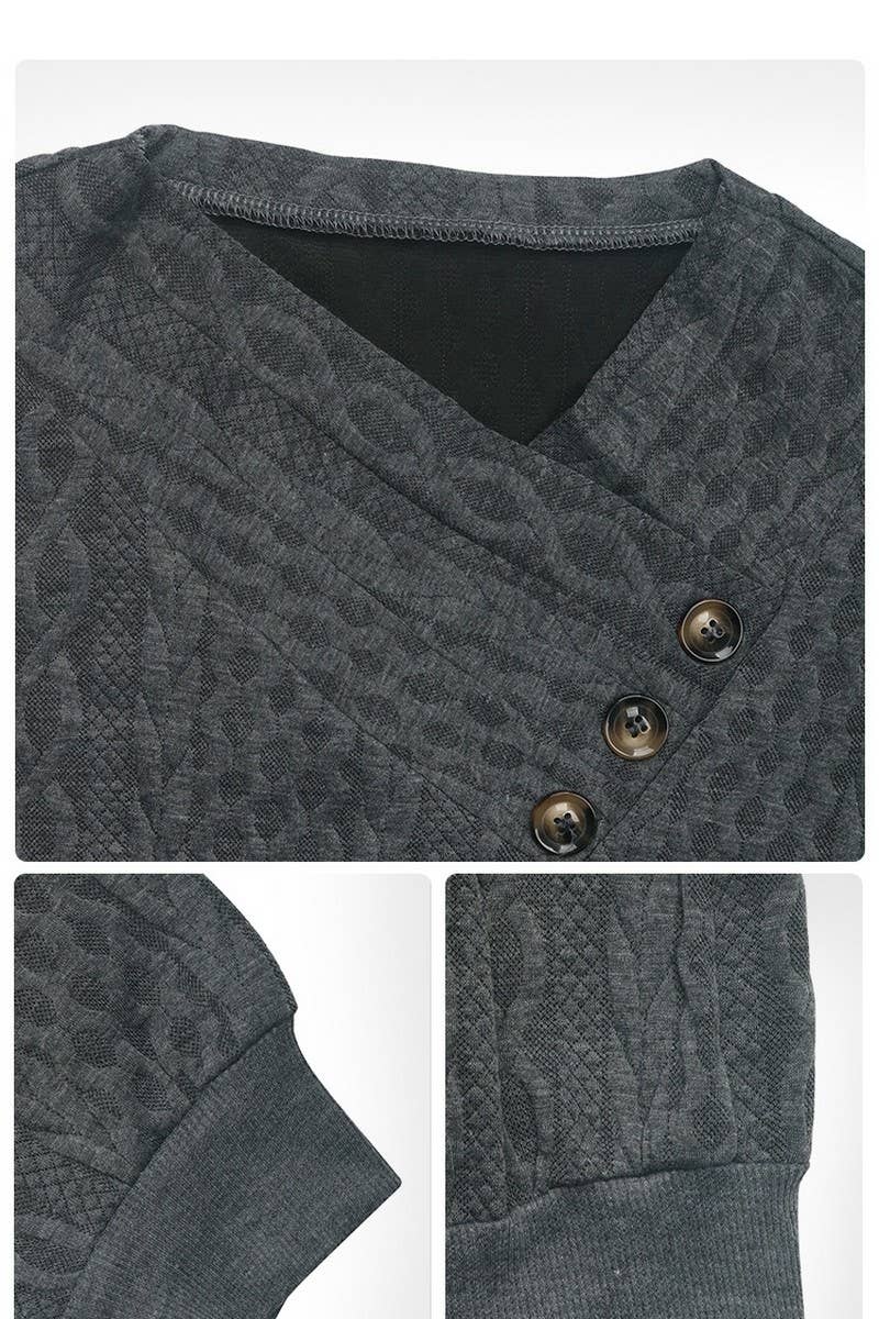 DARKGREY CWTBLL1236_LONG SLEEVE PLEATED SOLID COLOR SWEATSHIRT for wholesale on Faire4