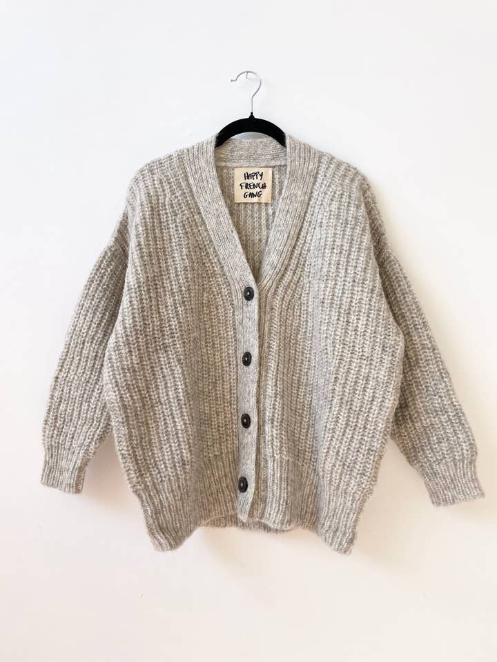 Silver Gaston Cardigan, Undyed Alpaca for wholesale by Happy French Gang