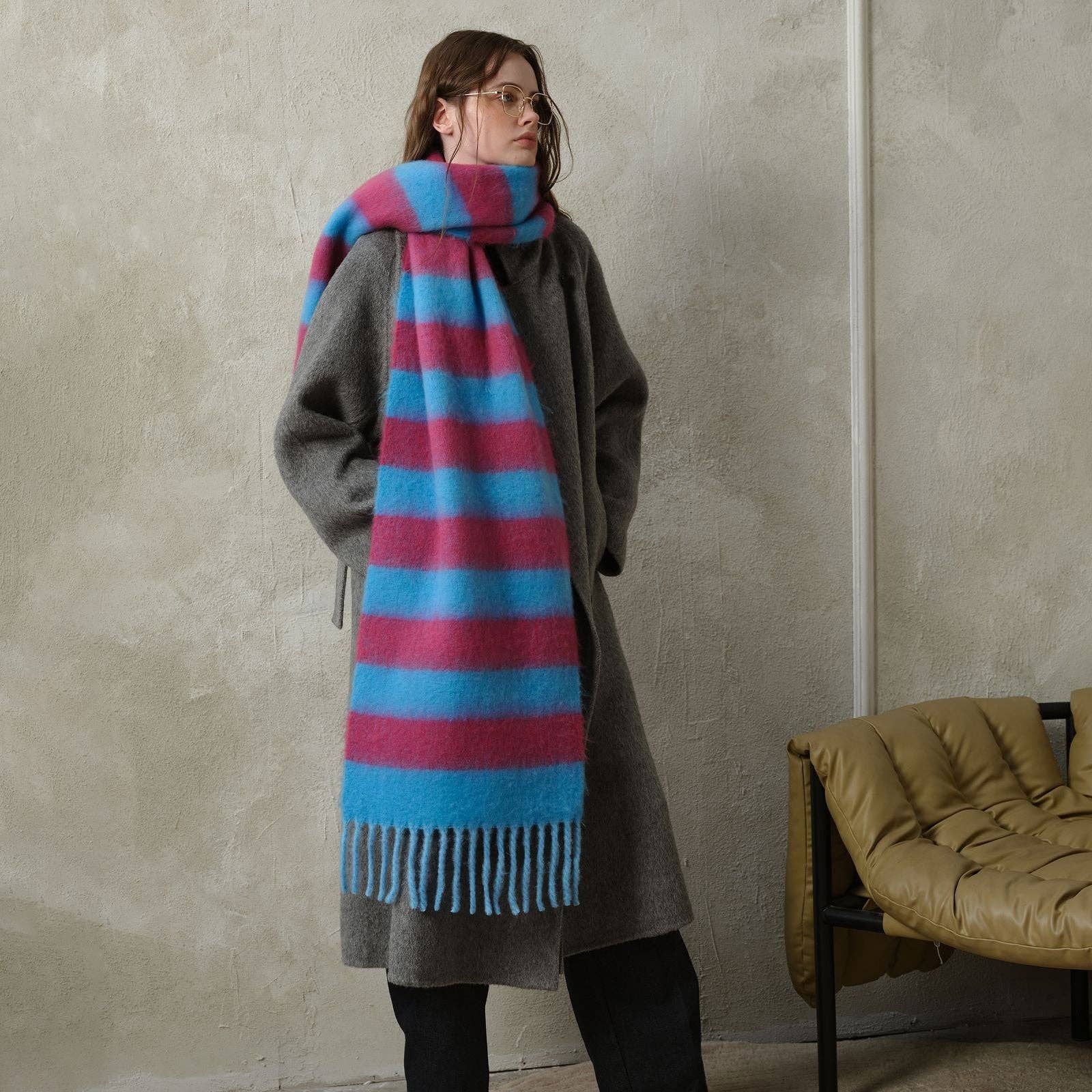 Dipped Shop - Wholesale Scarf - Women's - Striped Color Block Thicken Tassel Warm Scarve DPS13154