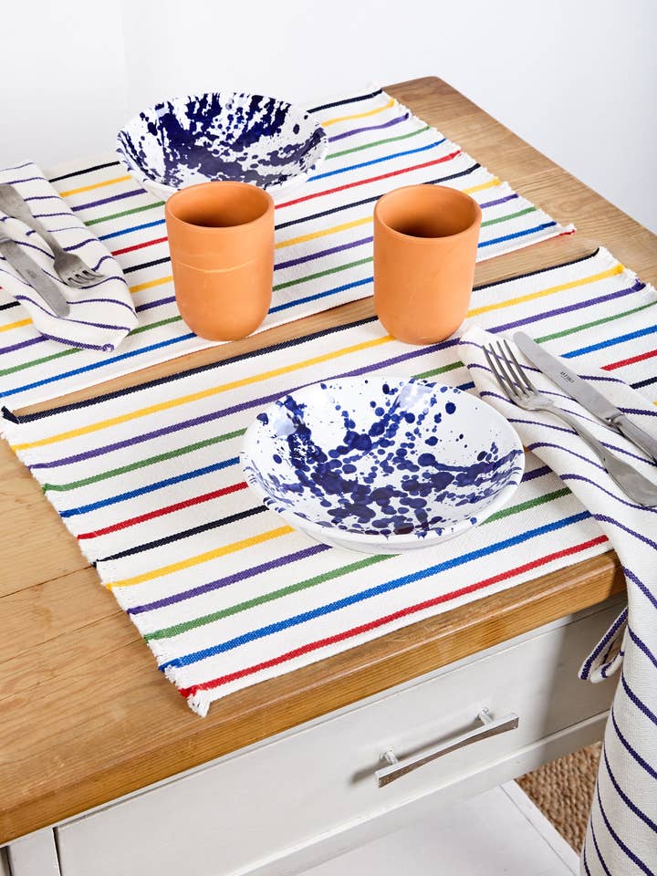 2-piece placemat. Canarian fabric mix color stripes for wholesale by Eturel Madrid