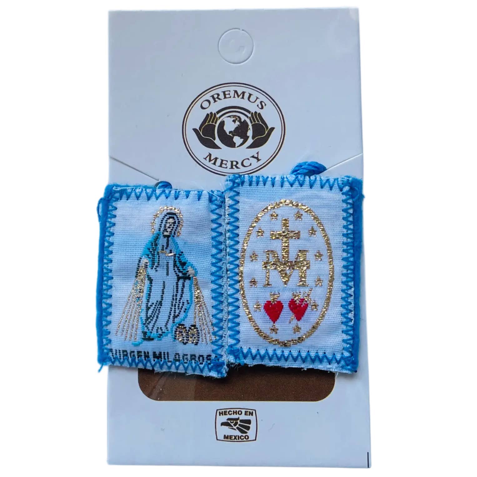 Oremus Mercy – wholesale Prayer beads necklace – Scapular - Our Lady of Miraculous Medal BLUE 1.5"2