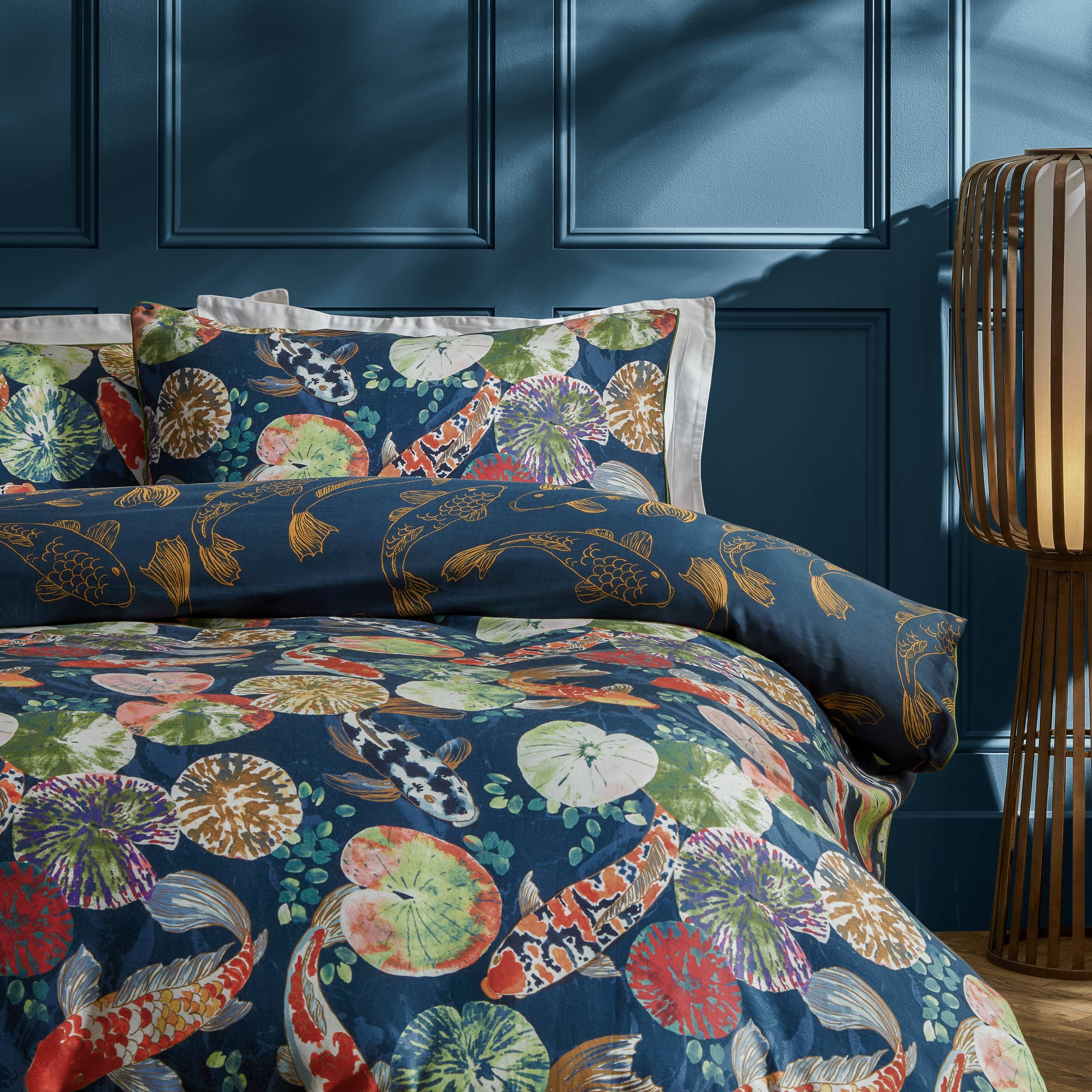 Koi Pond Reversible Duvet Cover Set Midnight for wholesale on Faire1