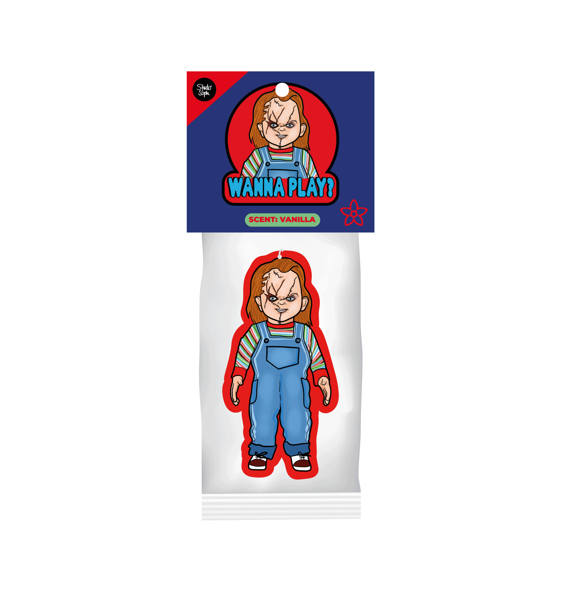 Studio Soph (We Pay Your Import Fees - We Ship DDP) - Wholesale Car Freshener - Unisex - Wanna Play? Chucky Halloween Air Freshener1