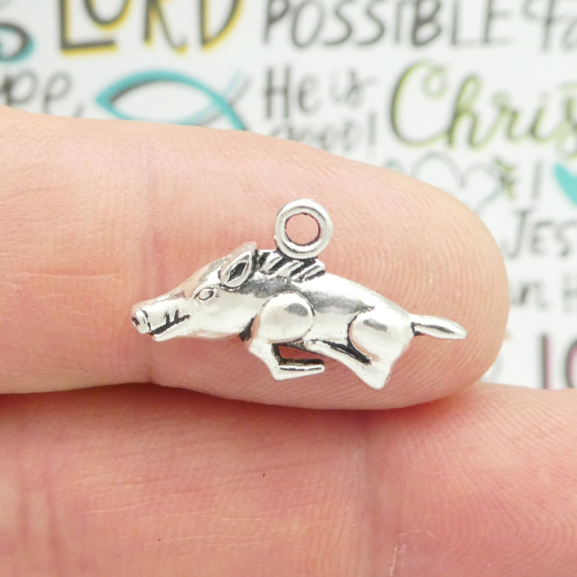 Treasure Island - Wholesale Individual Charm/Pendant - 5 Silver Razorback Charm Hog Pendant Double Sided 16x20mm by TIJC SP06800