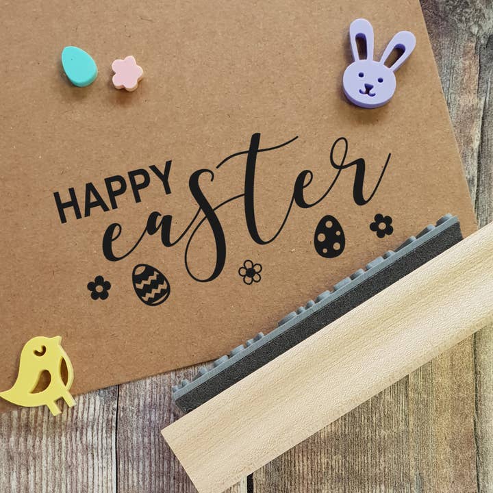 Happy Easter Detail Rubber Stamp for wholesale by Skull and Cross Buns Rubber Stamps