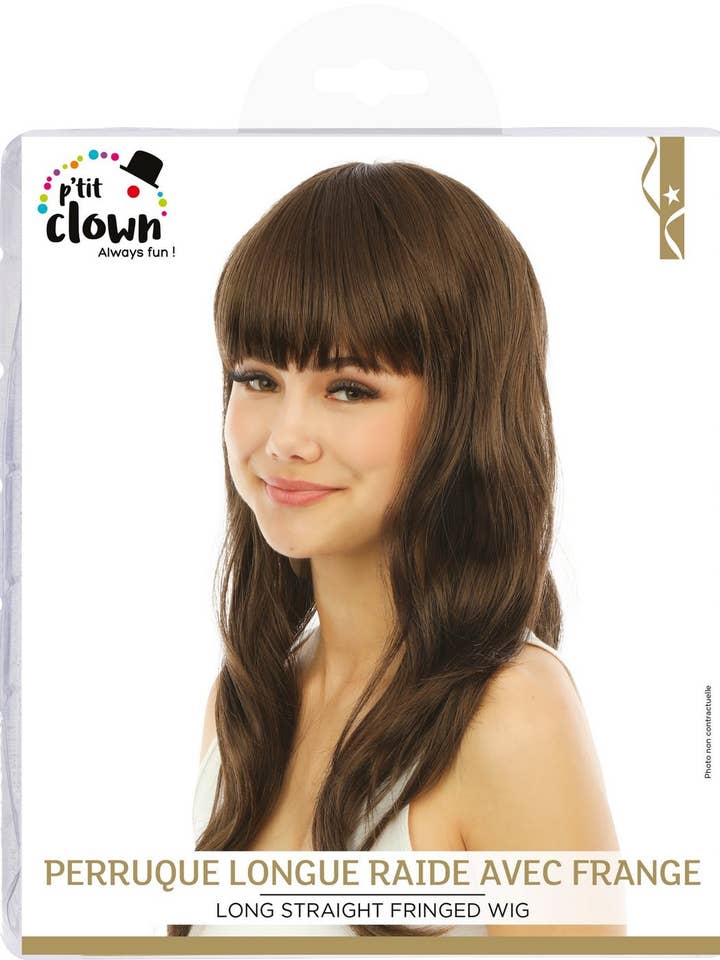 Parrucca Lunga Liscia con Frangia - Castano per la vendita all'ingrosso da parte di P'tit Clown