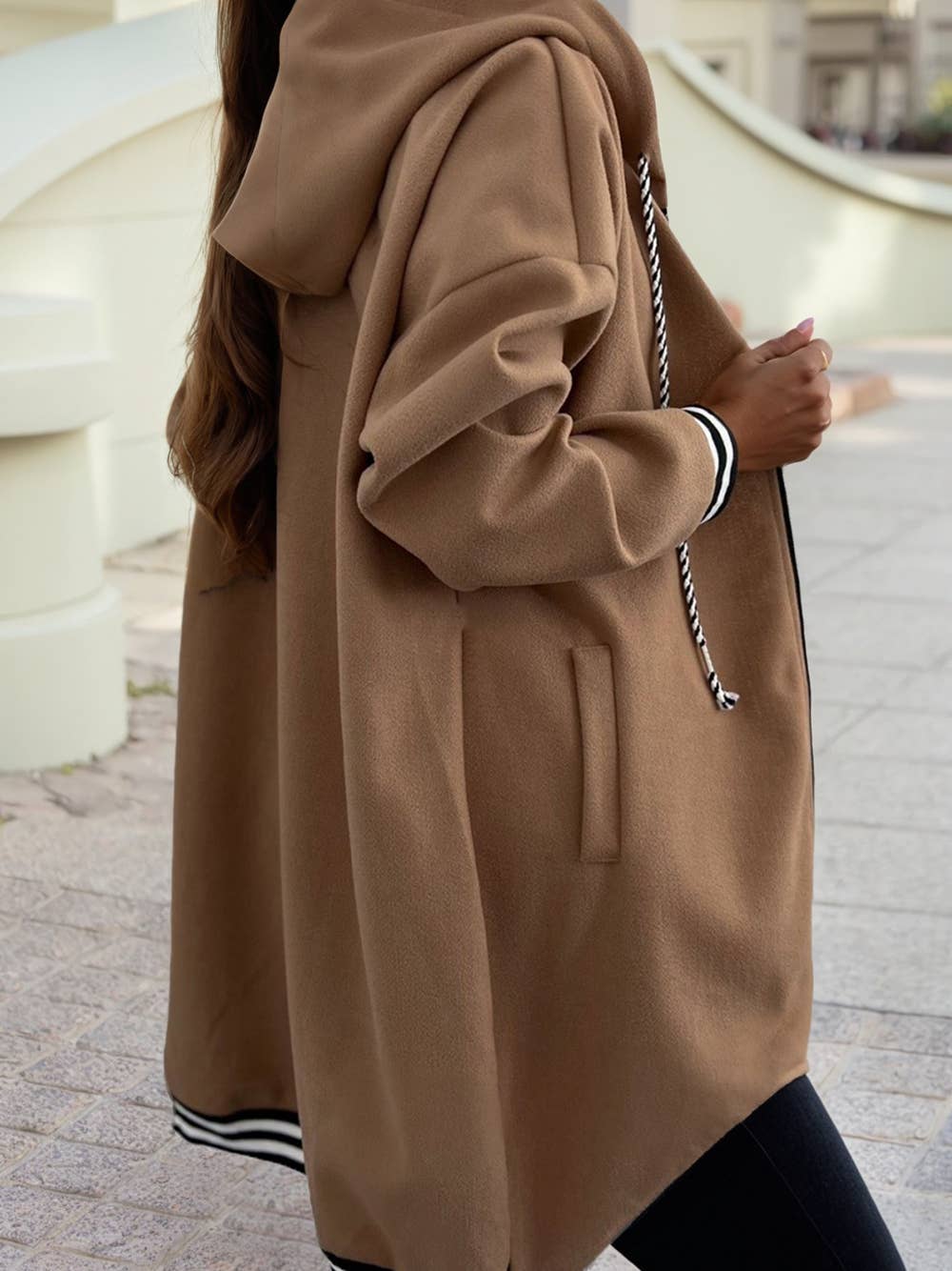 1 the Woman - Wholesale Hoodie - Women's - Contrast Cuffed Drawstring Hooded Zip Up Sweatshirt3