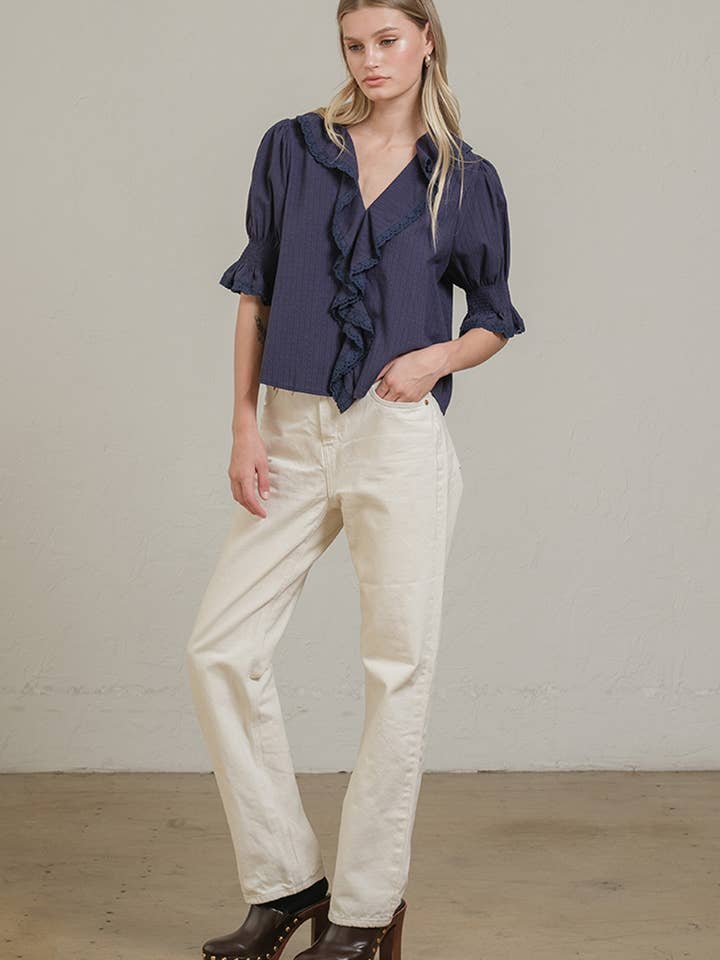 Blouse à détails en dentelle avec volants - RT1179 pour la vente par RAISONNEL