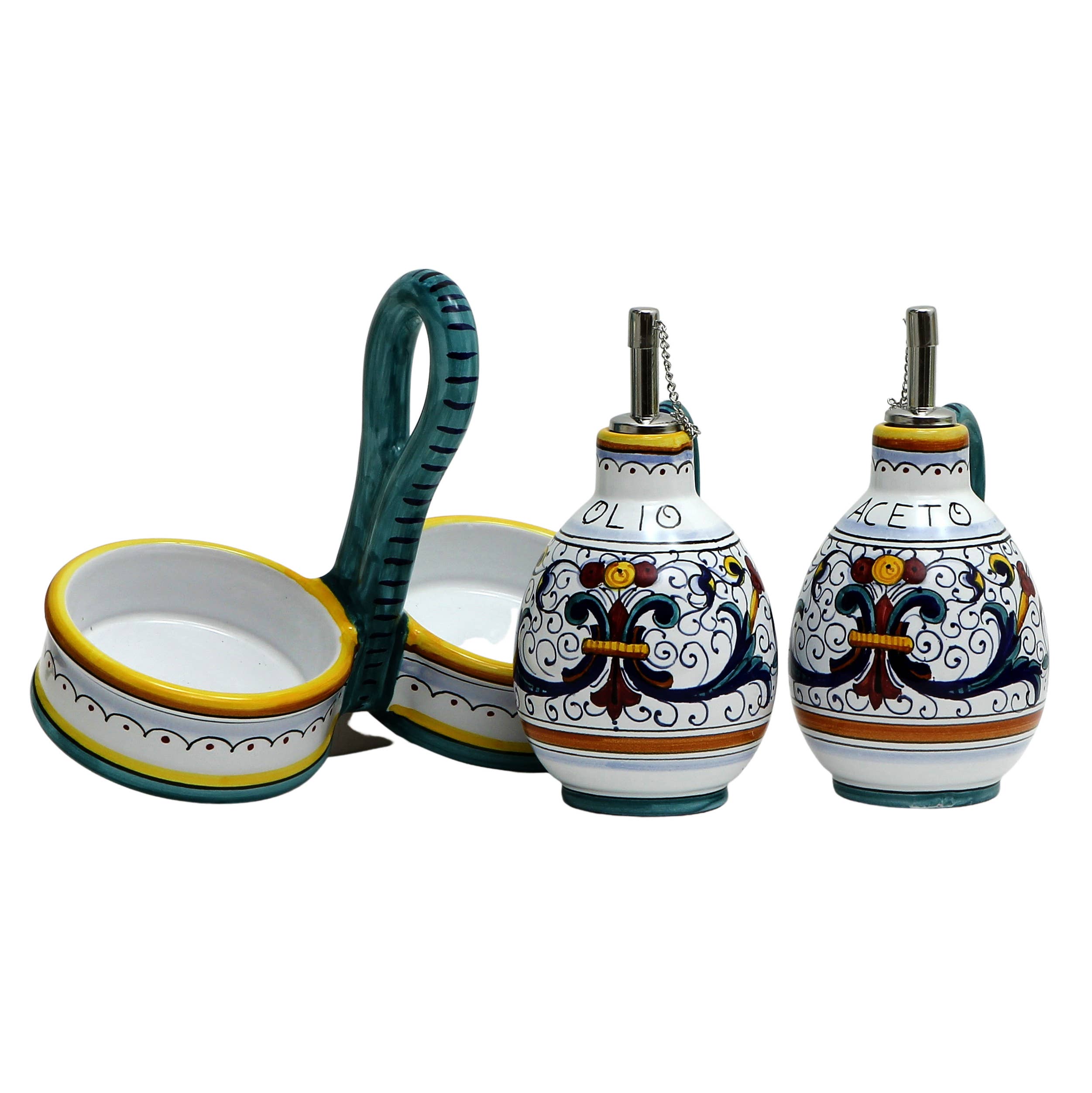 Artistica - Deruta of Italy - Wholesale Oil/Vinegar Dispenser - Ricco Deruta Deluxe: Oil and Vinegar Cruets Set with Caddy2