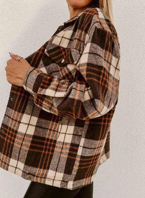 Rosa Clothing - Wholesale Shirt Jacket/Shacket - Women's - Contrasting long-sleeved brushed plaid jacket2