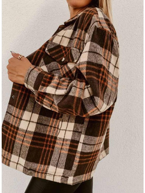 Rosa Clothing - Wholesale Shirt Jacket/Shacket - Women's - Contrasting long-sleeved brushed plaid jacket2
