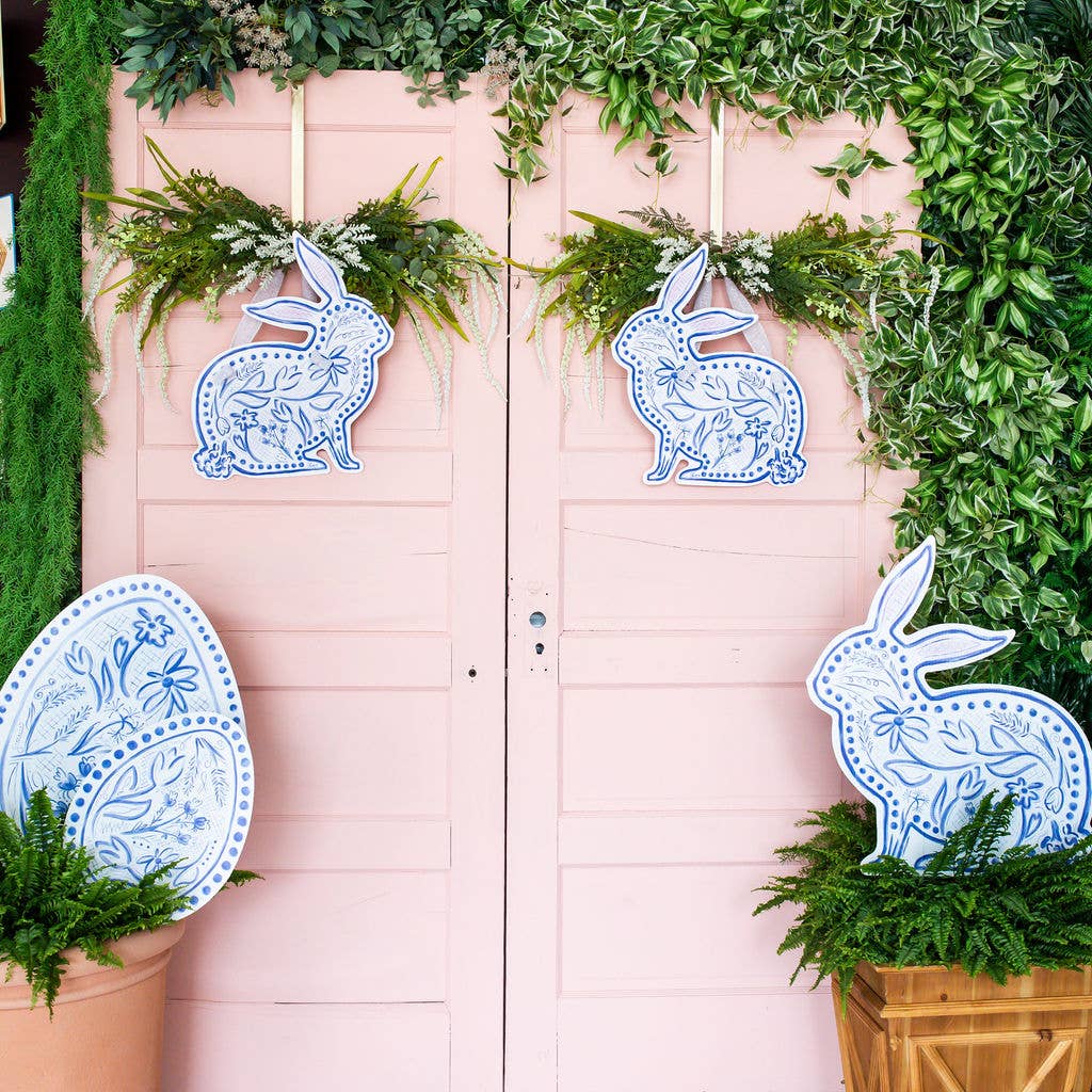 Songbird Grove Collection - Wholesale Door Hanger - Blue Chinoiserie Bunny Door Hanger1