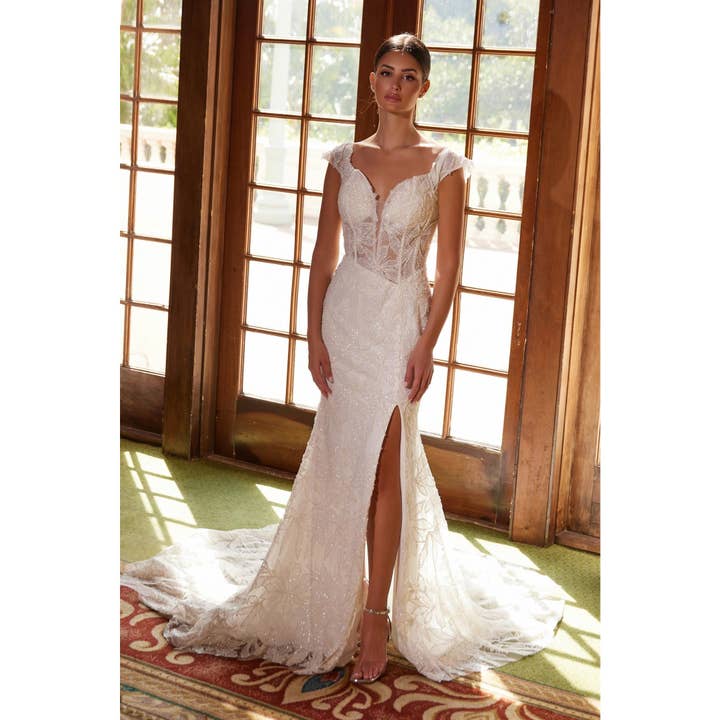 Bruidsjurk met kapmouw, kralenapplicatie en vetersluiting-C1600W voor wholesale door Noxanabel