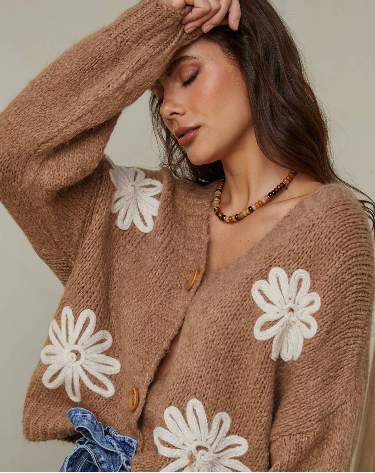 LÉA & LUC - Vente Cardigan – femme - Gilet cardigan col en V et motif fleur REF. 3077922