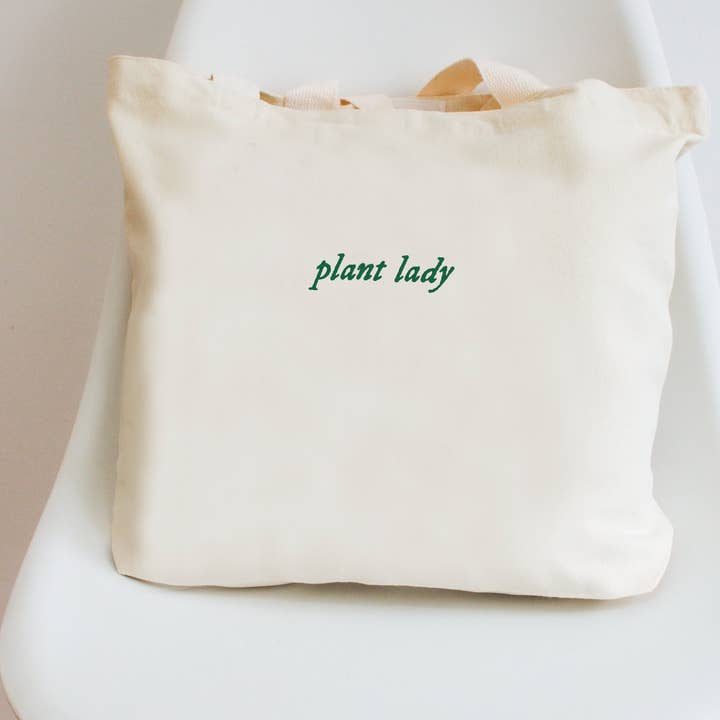Embroidered Minimalist Plant Lady Cute Canvas Tote Bag for wholesale by P E T I T R U E