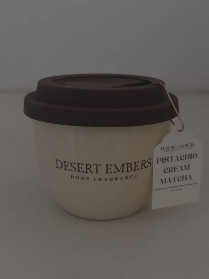 Crème de Pistache Matcha : Tasse à Café Olive + Bougie au Soja pour la vente par Desert Embers, LLC