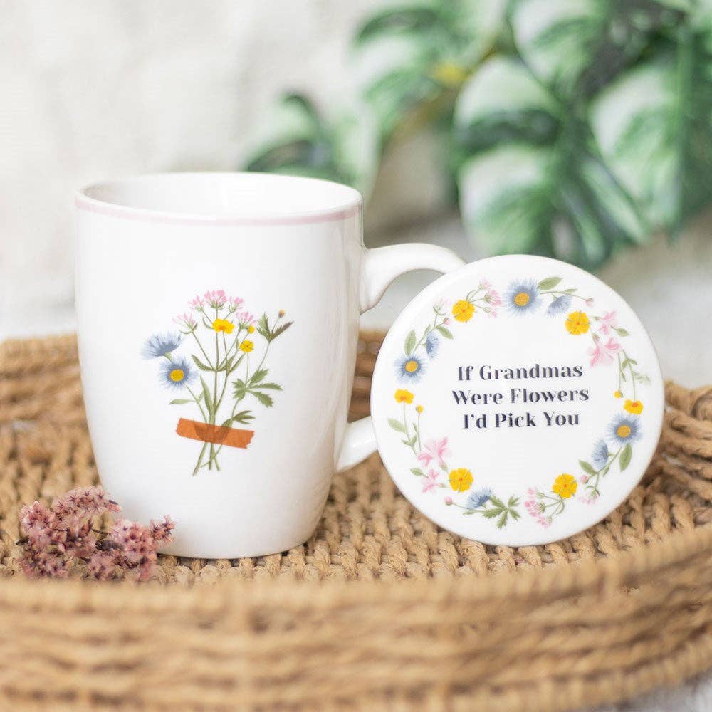 Something Different Wholesale – Engroshandel Kaffekrus – Sæt med kaffekop og coaster til mors dag: Hvis bedstemor var en blomst0