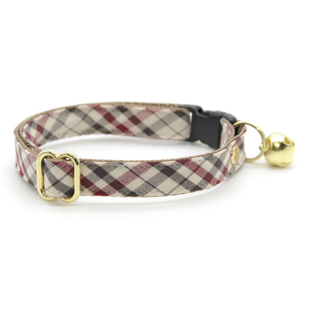 Made By Cleo - Wholesale Pet Collar - Cat - "Newberry" - Beige Tan Plaid Cat Collar1