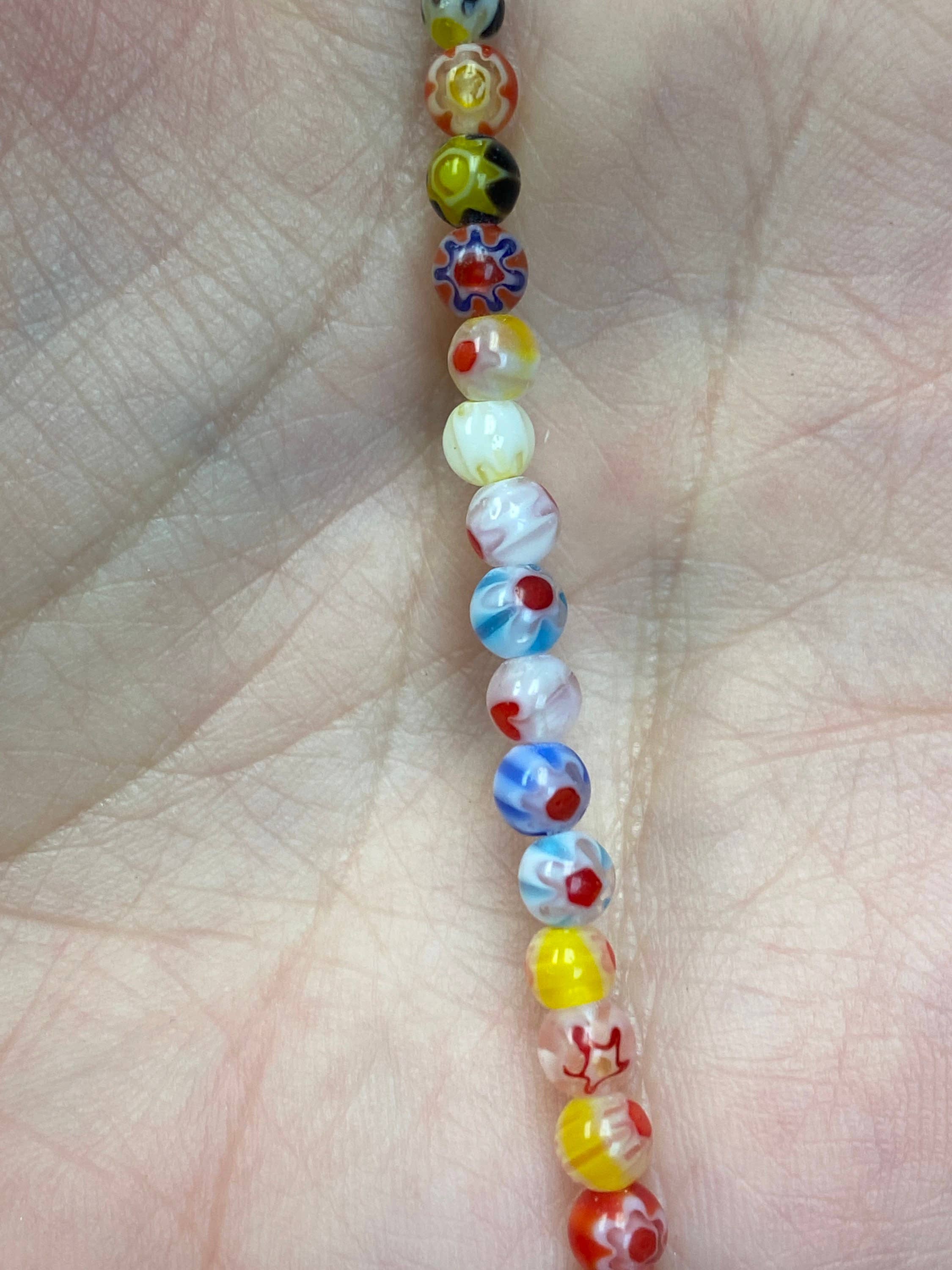The Bead Bazaar - Wholesale Beads - Murano Style Millefiori Round Beads, 6mm Flower Glass Beads,3