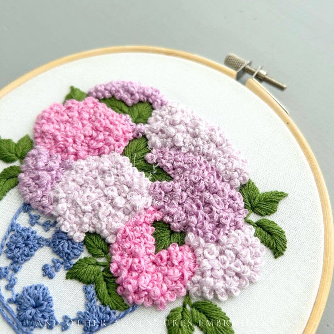And Other Adventures Embroidery Co - Wholesale DIY Craft Kit - Hand Embroidery Kit - Pink Hydrangeas in Ginger Jar1