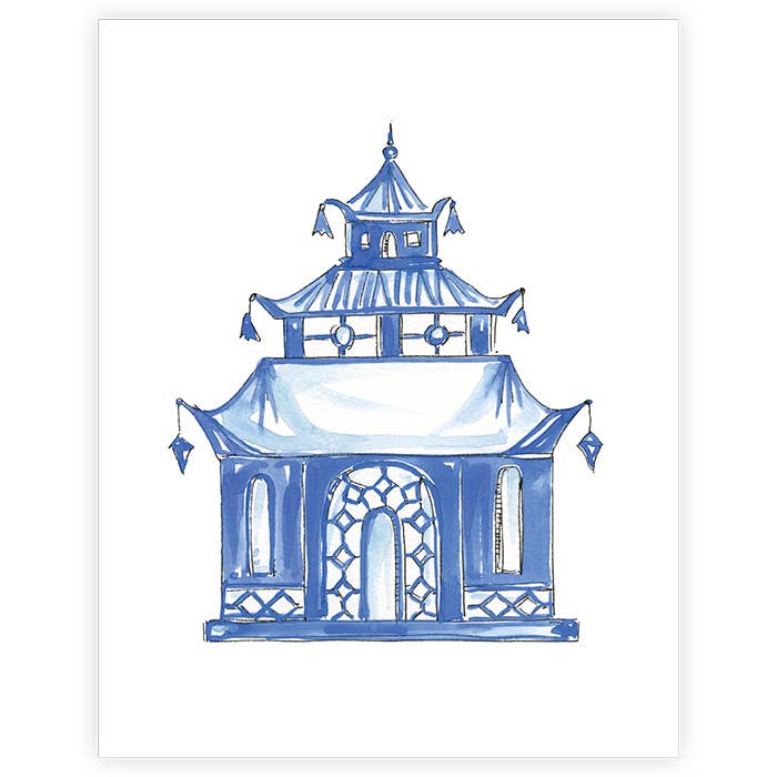 Blue Pagoda Art Print for wholesale by RosanneBeck Collections