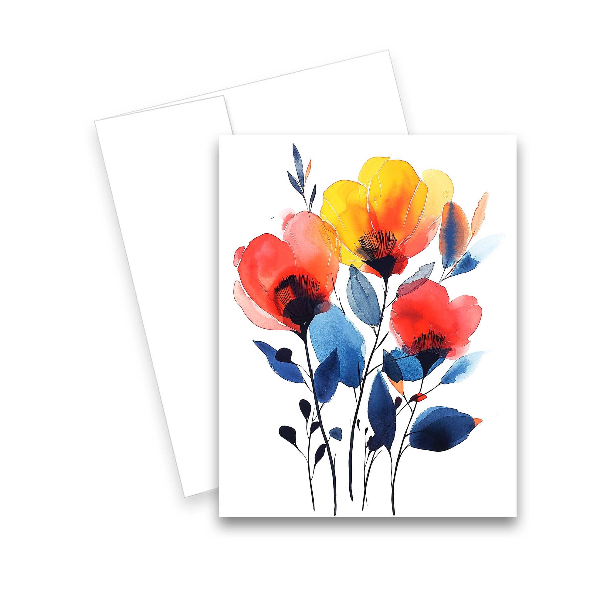 Aria Rae - Wholesale Everyday Greeting Card - Assorted Watercolor Flowers Greeting Cards, Set of 67