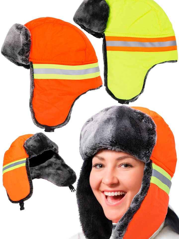 Hi-Vis Thermal Fleece Lined Bomber Trapper Hat for wholesale by Cap Zone