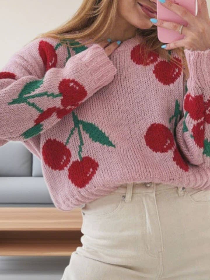 Cherry jacquard loose long sleeve knitted sweater and other Purchase Wholesale pink pineapple sweaters. Free Returns & Net 60 Terms on Faire trending on Faire.