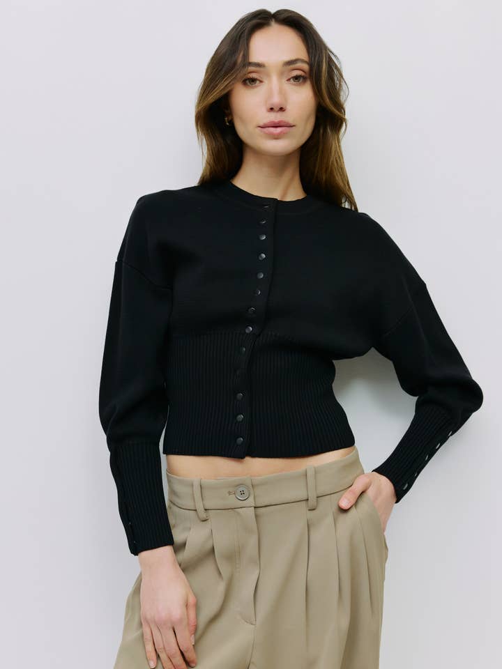 MOD REF - Wholesale Blouse - Women's - The Rosaline Top | Button-Down Knit Blouse with Ribbed Waist4