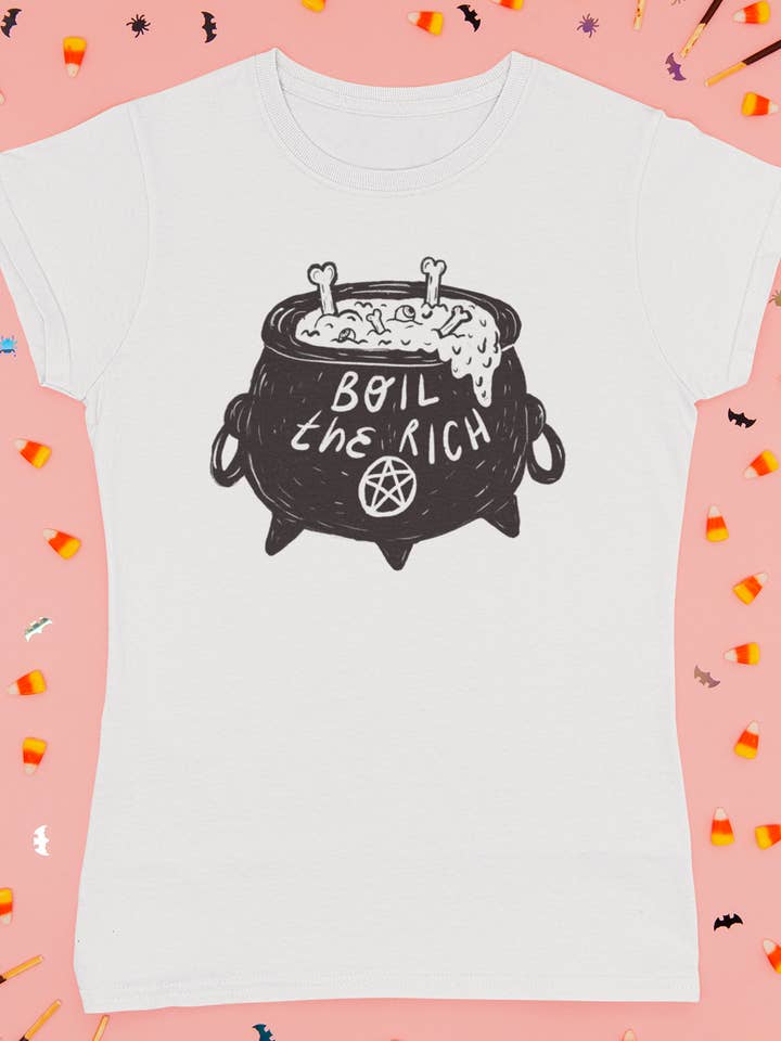 Chiaralascura - Wholesale Screen Printed T-Shirt - Women's - Boil the rich - T-shirt unisex in cotone biologico5