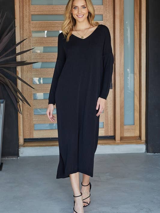 MODAL LONGSLEEVE SUPER SOFT DRESS (11568-BLACK) for wholesale by MILIO MILANO