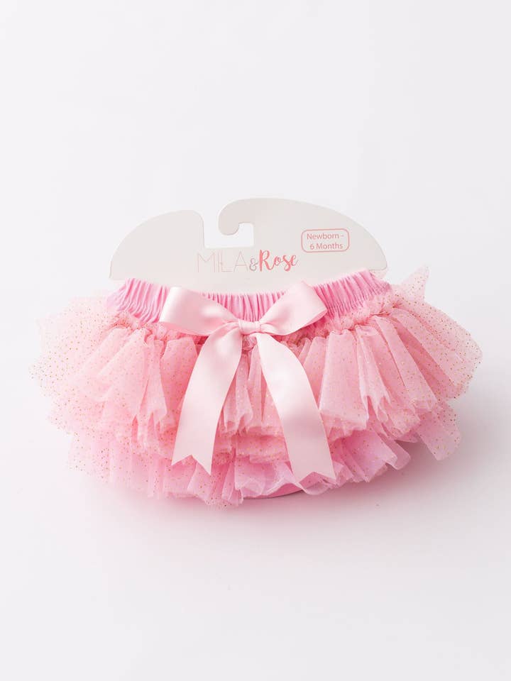 Pink & Gold Glitter Ruffle Tutu Bloomer for wholesale by Mila & Rose