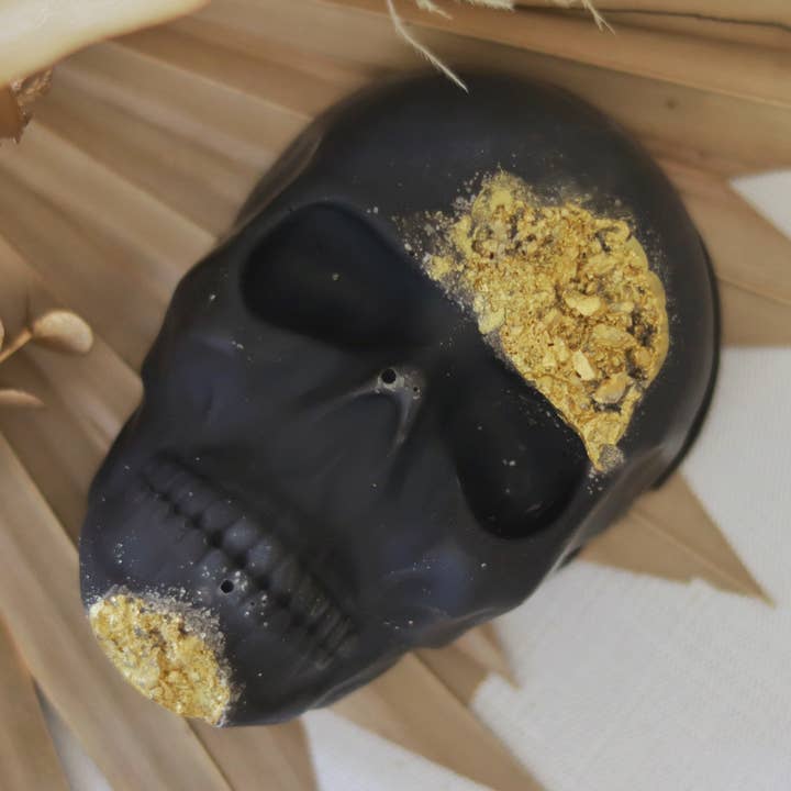 Gilded Pyrite Skull Soap for wholesale by Sudsy Soap Works LLC