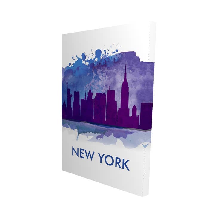 Blauw silhouet van nieuw | fine art print op canvas 24" x 36" voor wholesale door BEGIN HOME DECOR