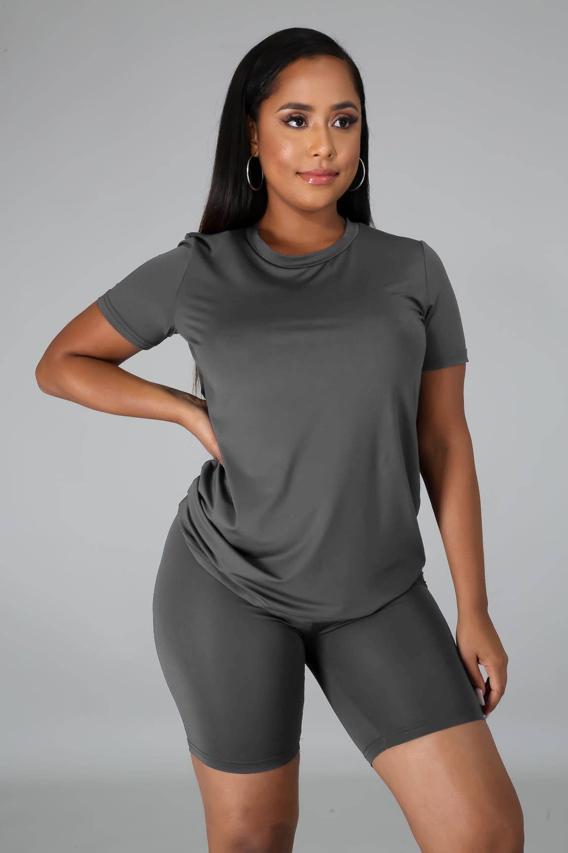 5besties inc - Wholesale Lounge Set - Women's - SLINKY JERSEY ROUND NECK TEE AND SHORT SET.4