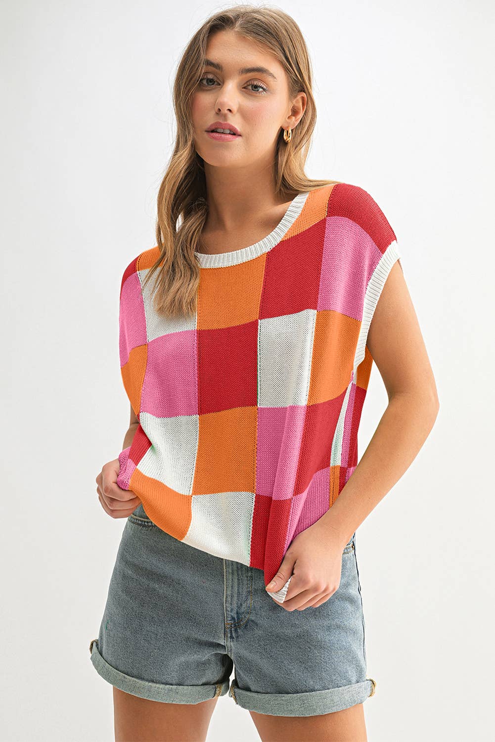 Aapparella - Vente Pull en maille – femme - Haut en tricot à manches courtes colorblock | S-2XL2