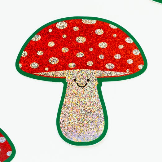Glittery Mushroom Autumn Eco Friendly Sticker | Compostable for wholesale by Jeff and the Squirrel