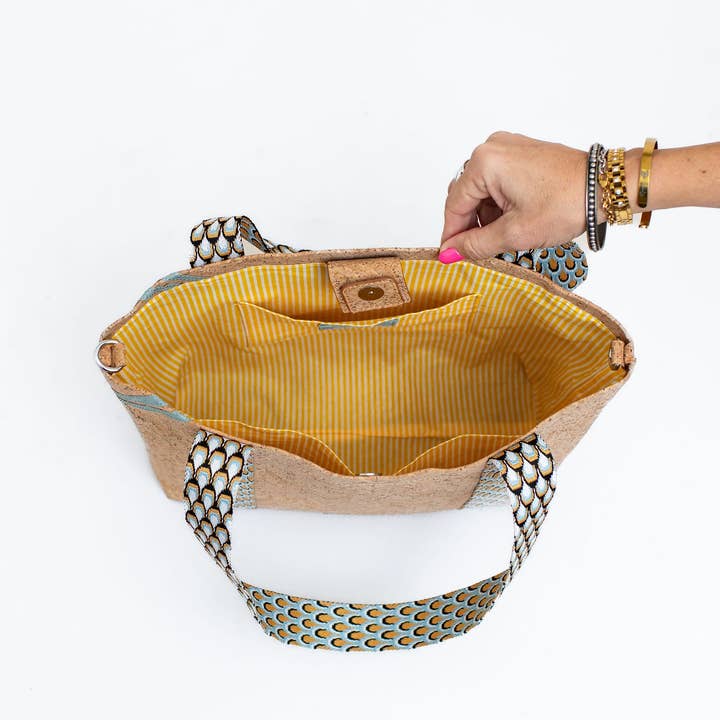 KORK & Inspired by KORK - Wholesale Tote Bag - Women's - Cordova Cork Convertible Tote Bag - Natural w/Blue2