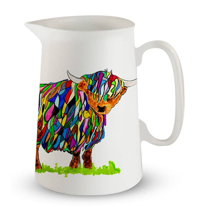 2 Pint Bright Highland Cow Jug for wholesale by Chloe Gardner