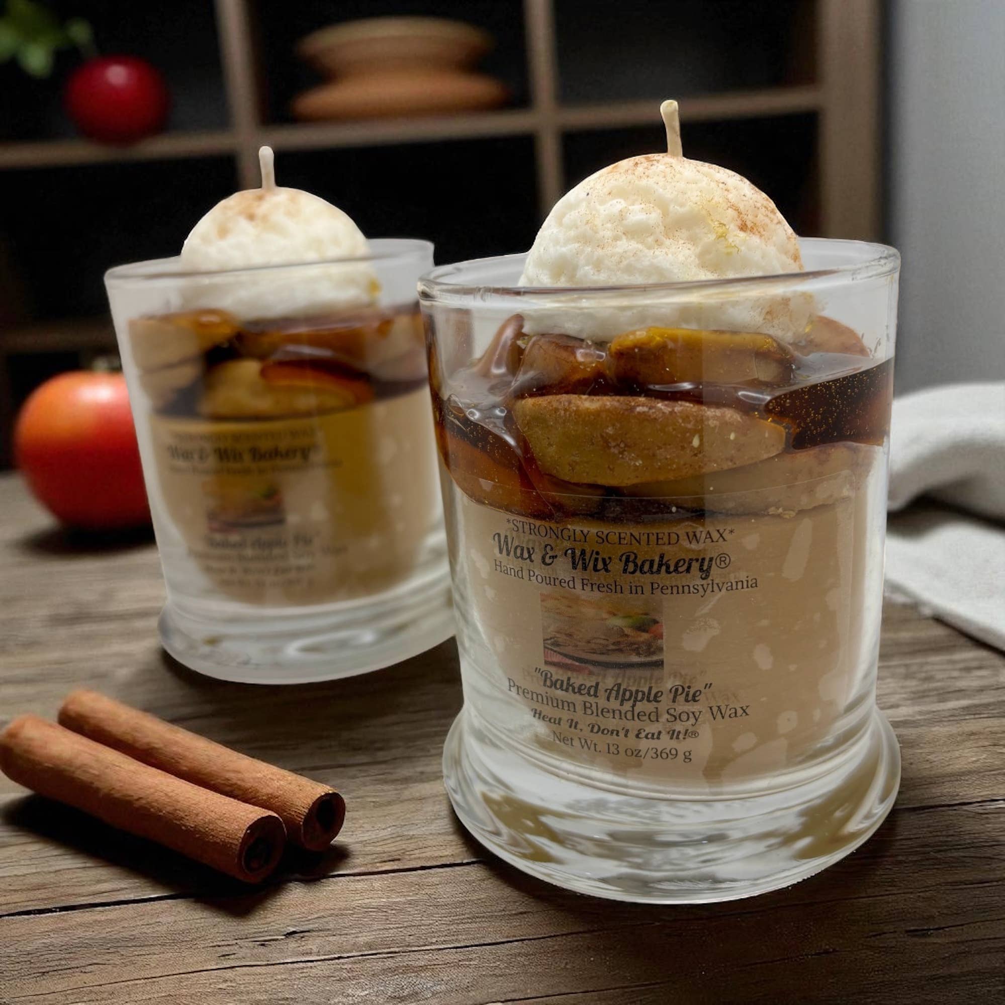 Wax and Wix Bakery® - Wholesale Jar/Filled Candle - Baked Apple Pie Candle. 13 oz. Large Soy Dessert Candle2