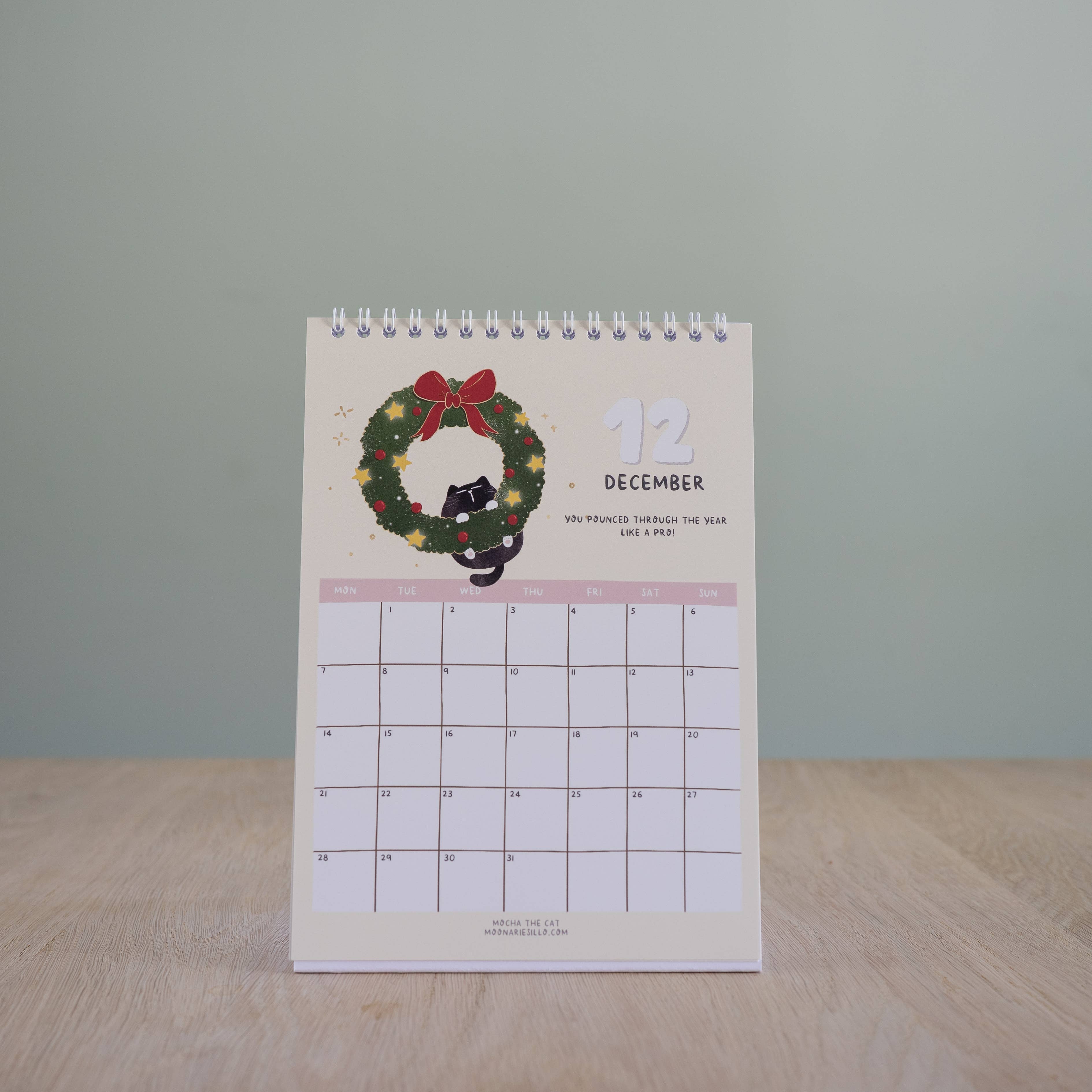 Moonaries illo - Wholesale Calendar - Cute Black Cat Desk Calendar 2026 - A5 portrait12