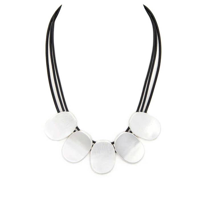 Artini Accessories - Wholesale Jewelry Set - Matted Finish Metal Bib Collar Cording Necklace