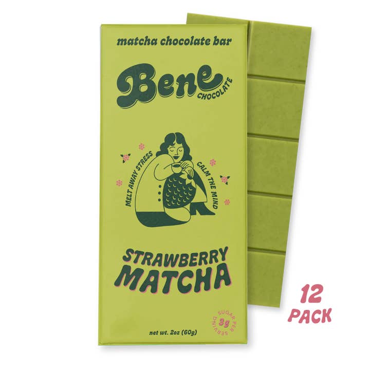 Strawberry Matcha Chocolate Bar: Less Stress (12-PACK) for wholesale by Bene Chocolate