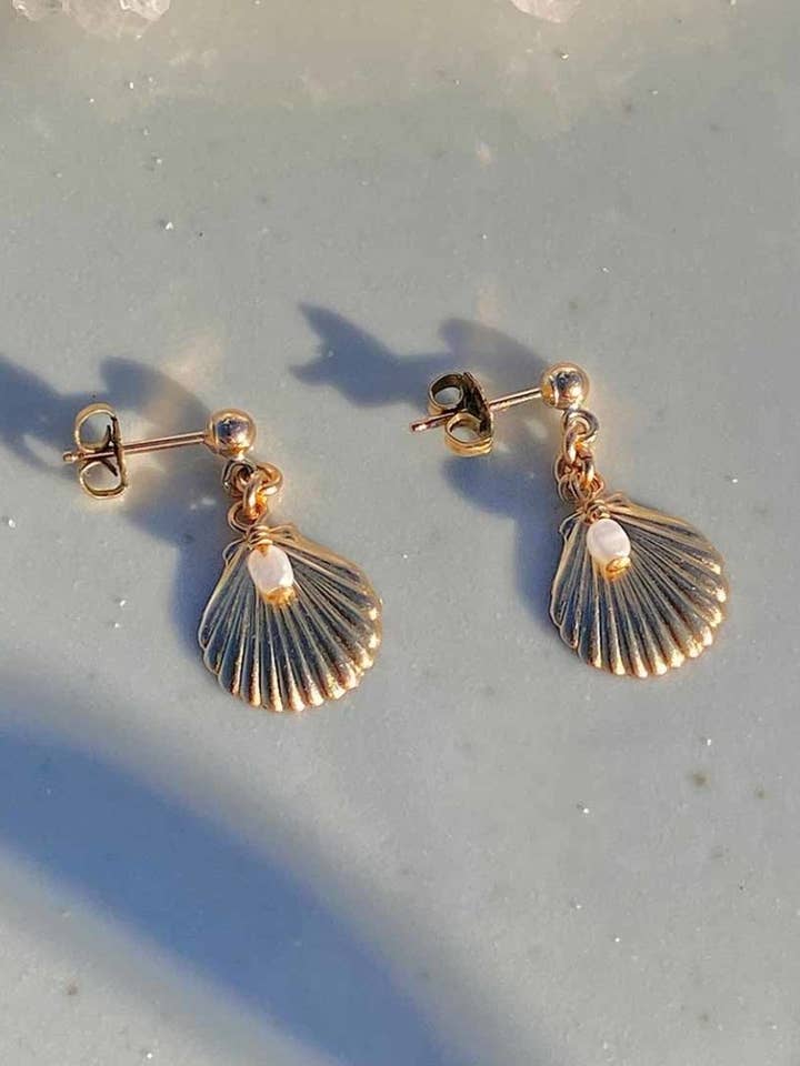 Shell & Pearl Drop Earrings for wholesale by Angela Wozniak Jewellery